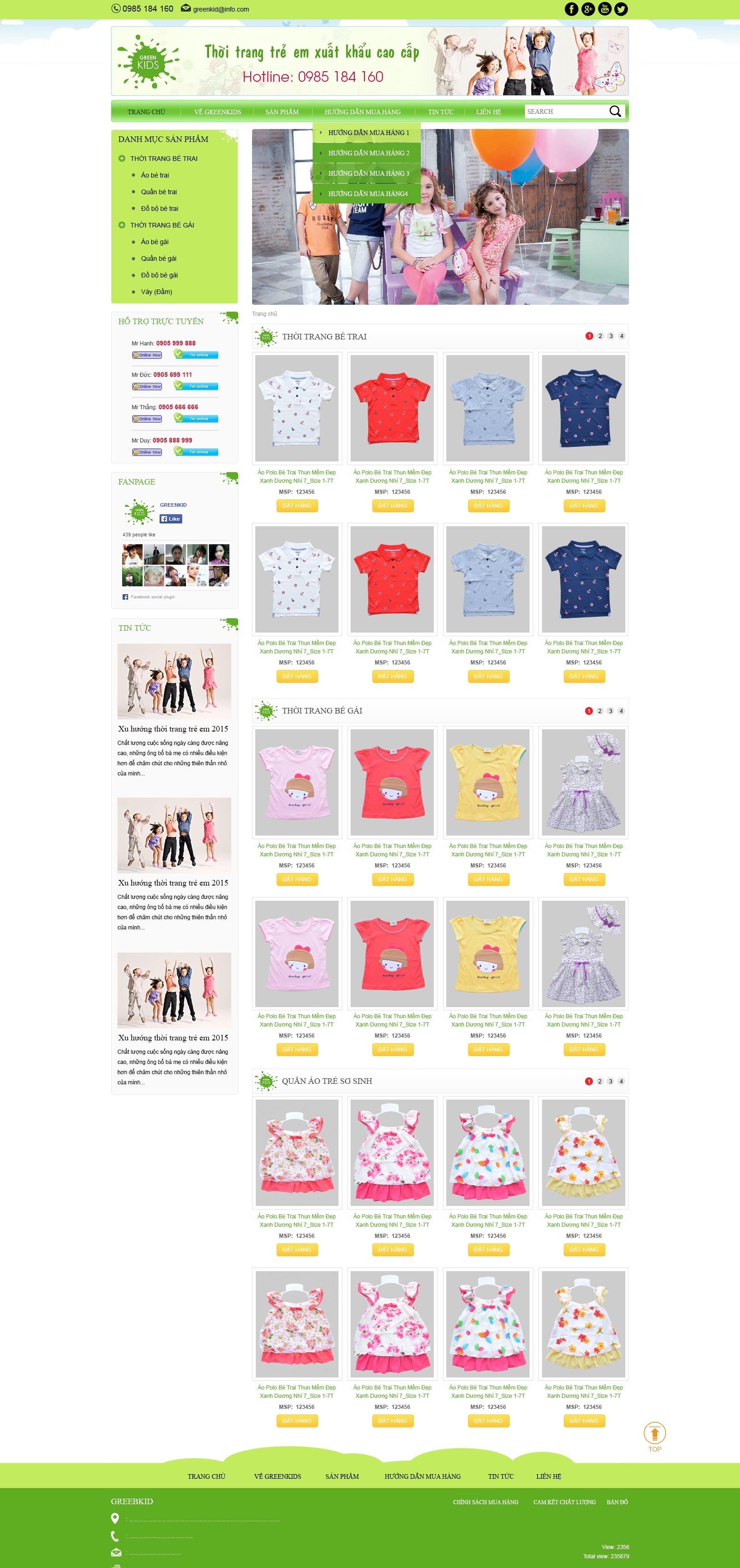 Mẫu thiết kế website bán hàng thời trang trẻ em