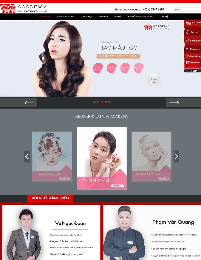 Thiết kế website Đạo tạo nghề tóc -  ViVi ACADEMY